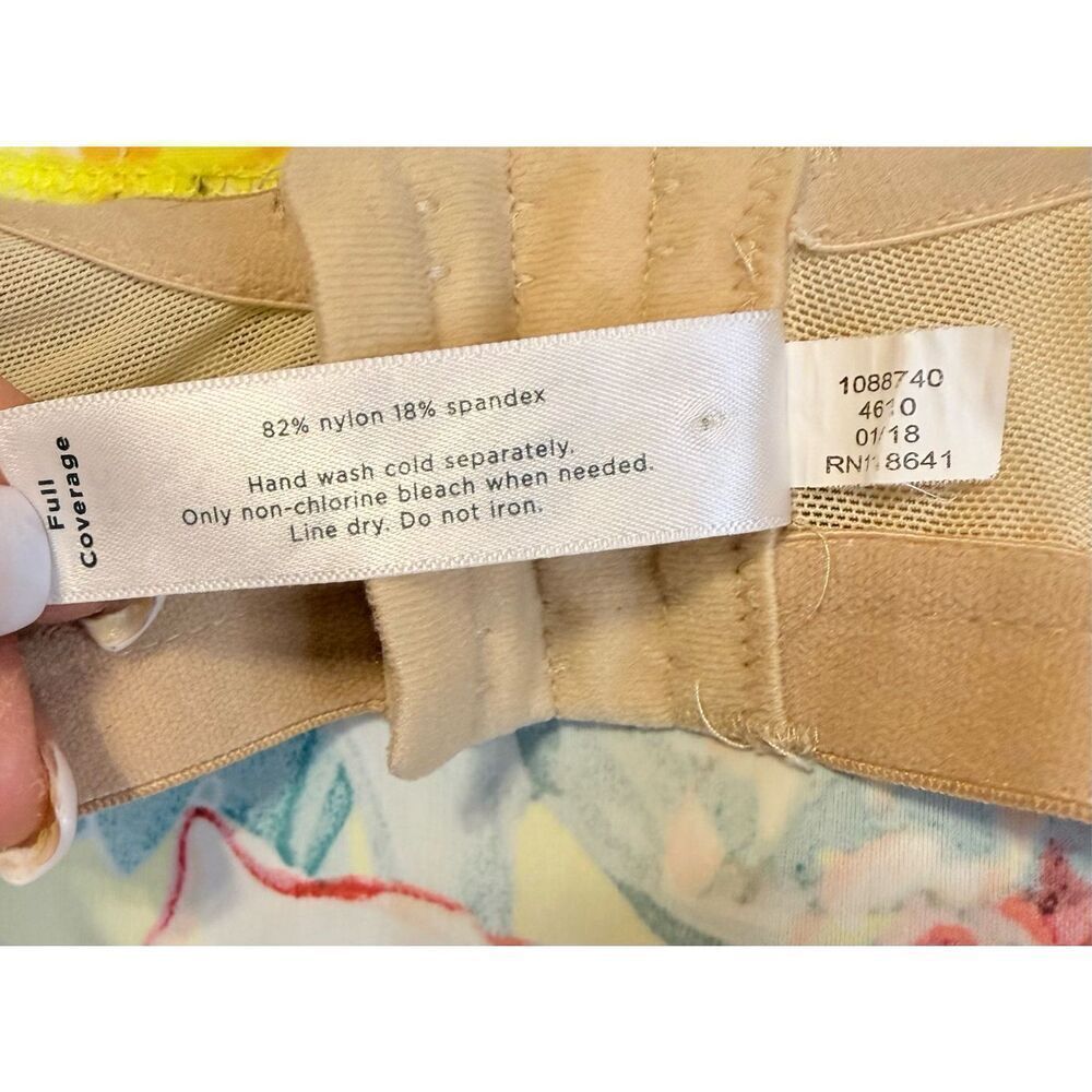 Cacique Women Tankini Swim Top In Yellow Floral Print Lattice Slit Plus Size 40C - Picture 14 of 15